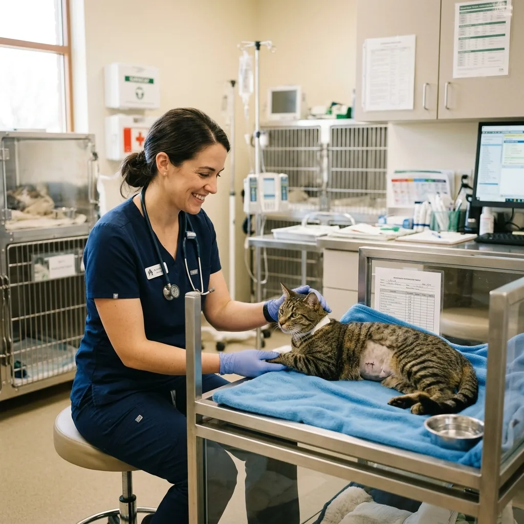 Médico veterinário com gato saudável na Anibem